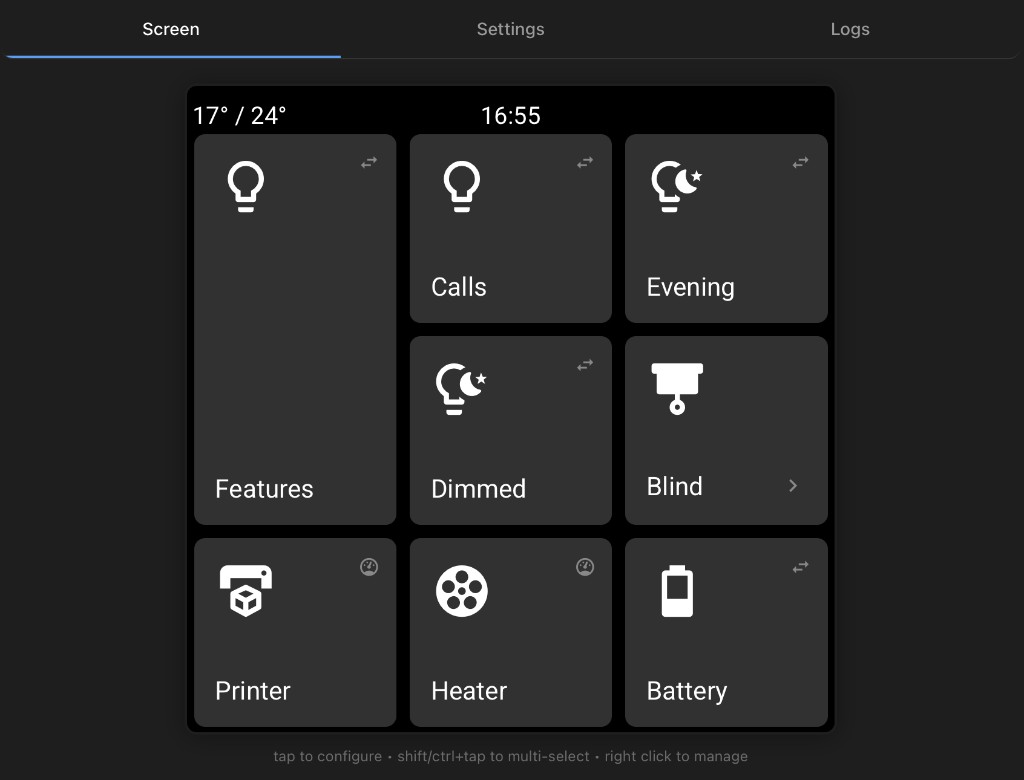 4848S040 button grid showing 9 configurable tiles