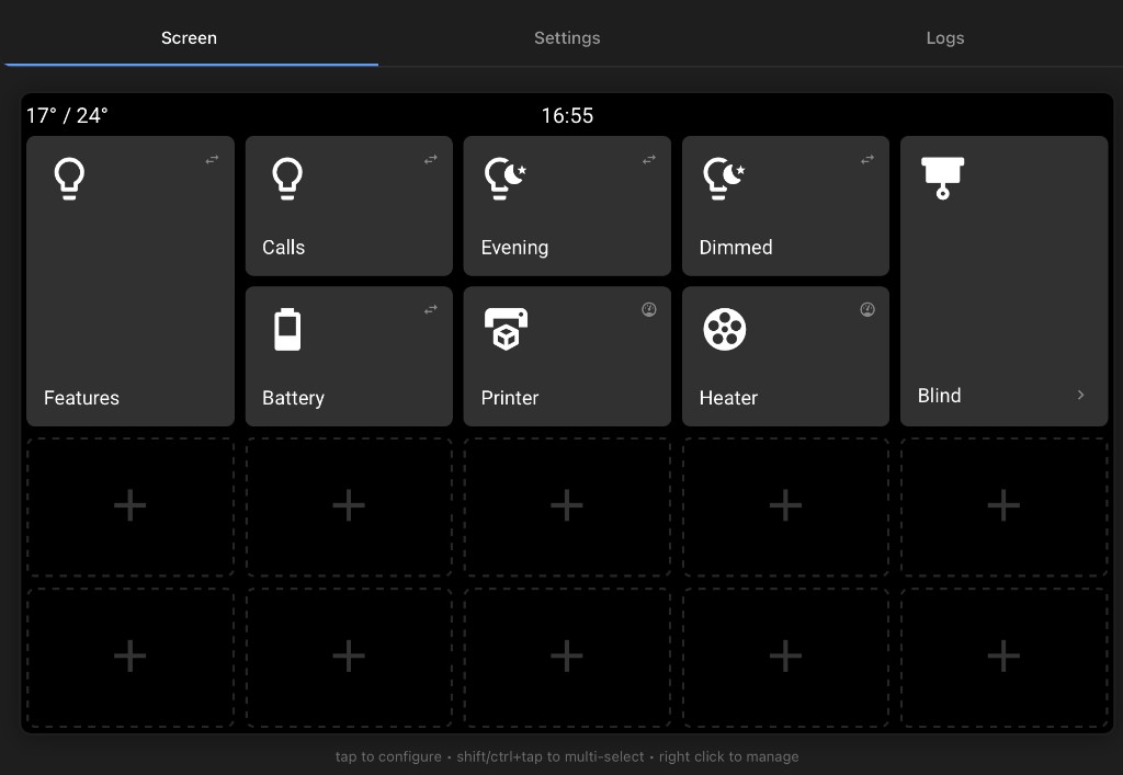 JC1060P470 button grid showing 15 configurable tiles